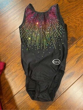 Ozone Black Gymnastics Leotard with Multicolor Rhinestones